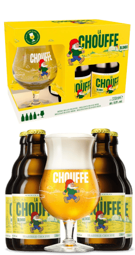 Pack cerveza de regalo La Chouffe 40 Aniversario 4 Cervezas 1 Vaso